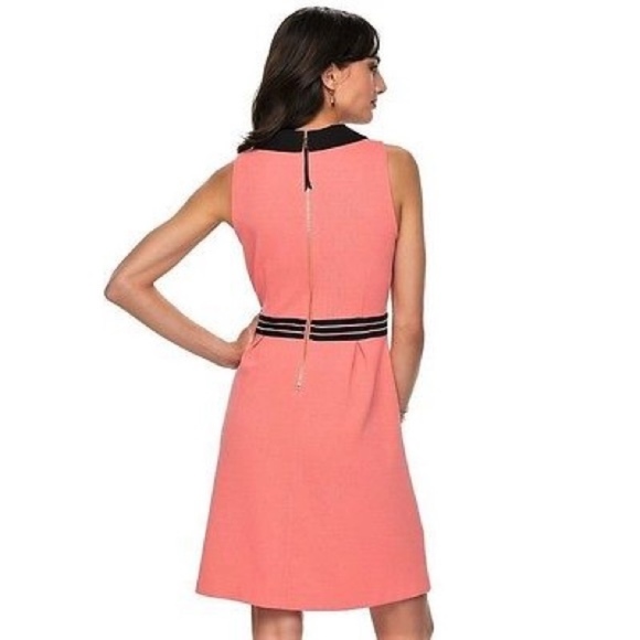 ELLE Dress Pleated Fit & Flare Retro Sleeveless Coral Black Small - Picture 2 of 5